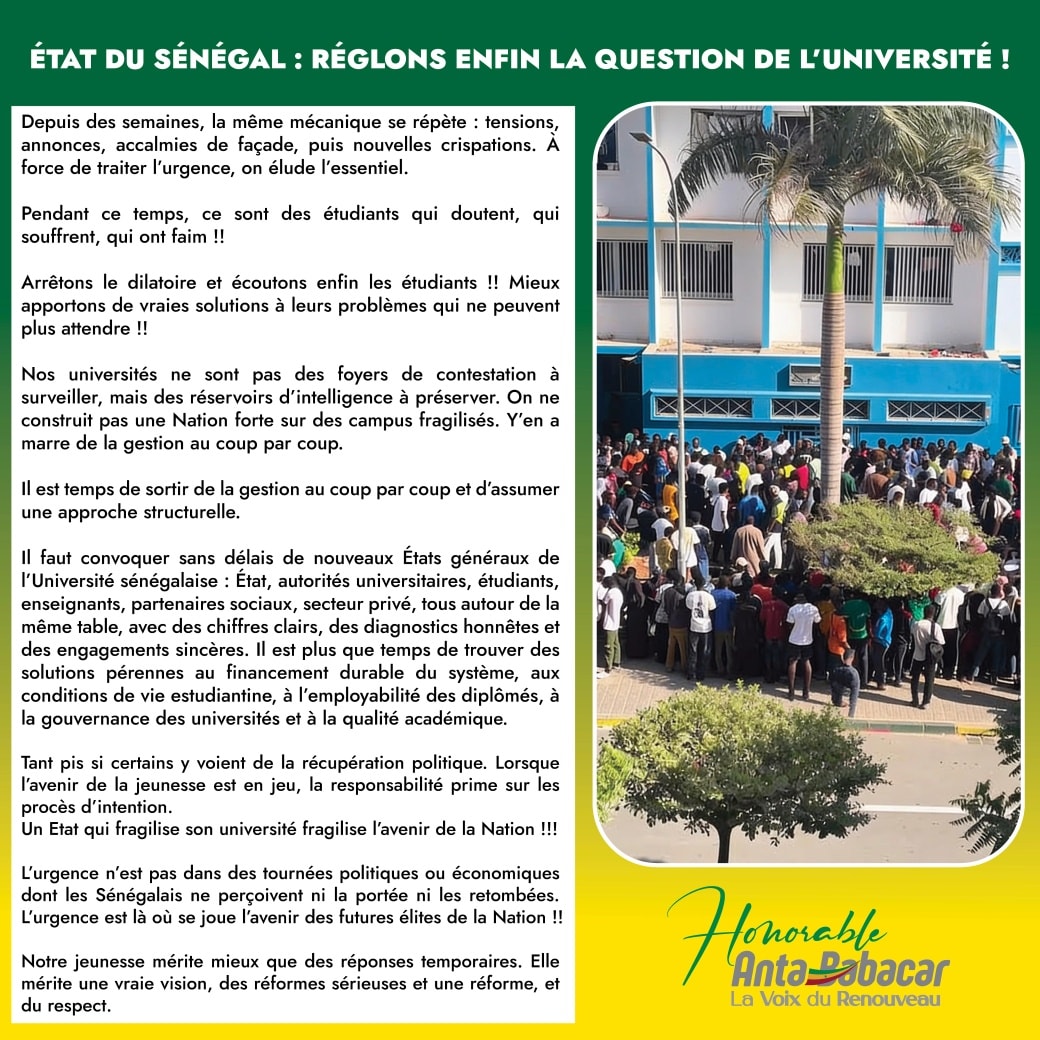 ÉTAT DU SÉNÉGAL : RÉGLONS ENFIN LA QUESTION DE L’UNIVERSITÉ !