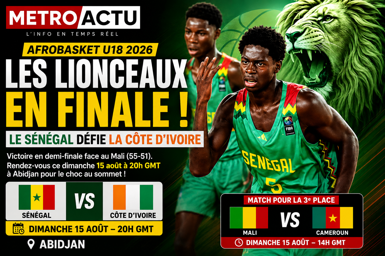 le Sénégal affrontera la Côte d’Ivoire en finale, dimanche à 20h GMT